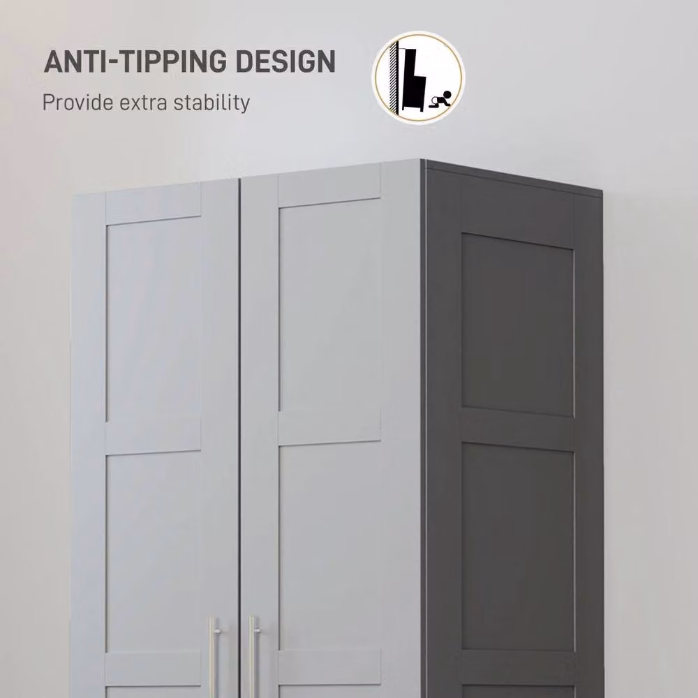 Wyld Haus Coralani 2 Door Grey Wardrobe with Soft Close Hinged Doors, Hanging Rail and Internal Shelves, H 180 x W 80 x D 53.5 cm – 5