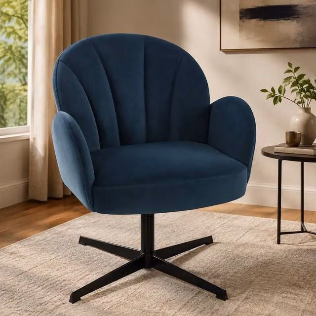 STILVORA Blue Velvet 360 Degree Swivel Armchair