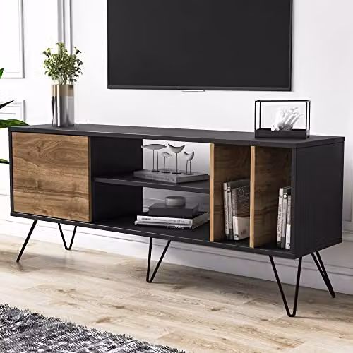 DECOROTIKA Mistico Industrial TV Stand and Media Console in Black and Brown, Width: 140 cm – 2