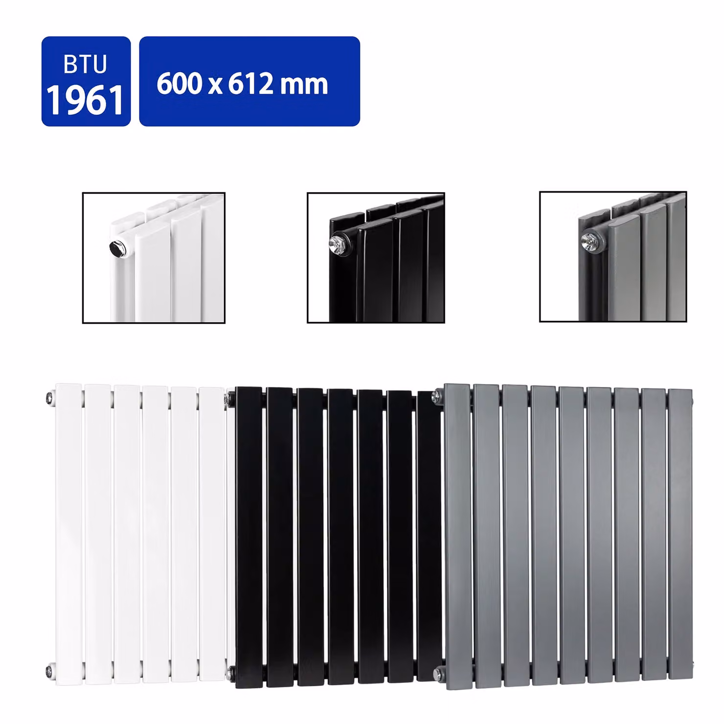 MCC Direct Designer Flat Panel Single Radiator, Black, H 60.0 cm x W 61.2 cm x D 6.12 cm – 3