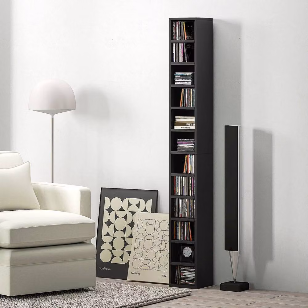 Wyld Haus Nisapa Black Wood Tall Narrow Media Storage Tower H: 175 cm, W: 21 cm, D: 20 cm – 3