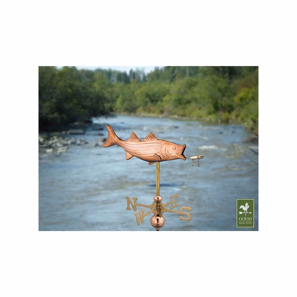 Good Directions Cottage Bass with Lure Copper Weathervane in Bronze and Black, H48 x W45 x L28 cm – 2