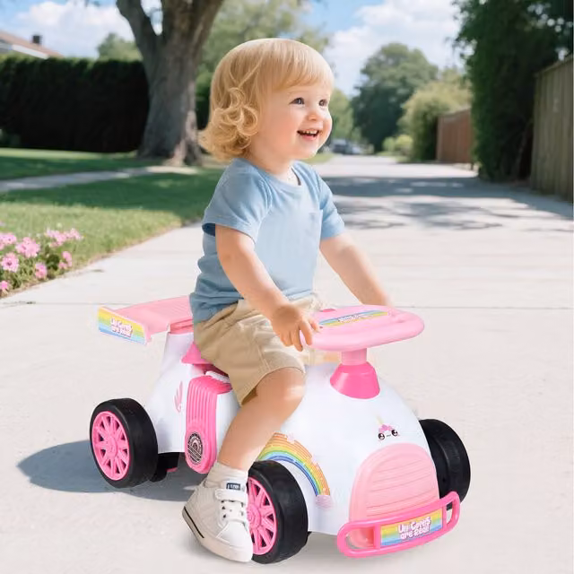 Costway Pink Foot-to-Floor Sliding Toy Scooter and Ride-on Car with Light and Sound Effects