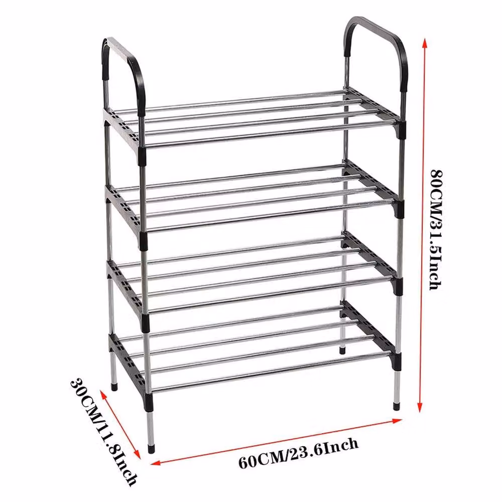 KORVIXA 4-Tier Metal Shoe Rack Organizer in Black, W: 100 cm, D: 15 cm, H: 80 cm – 2