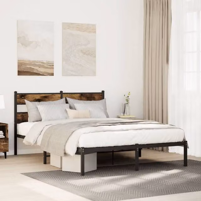 Berkfield Home Metal Bed Frame in Smoked Oak Brown, W: 140 cm, D: 200 cm – 1