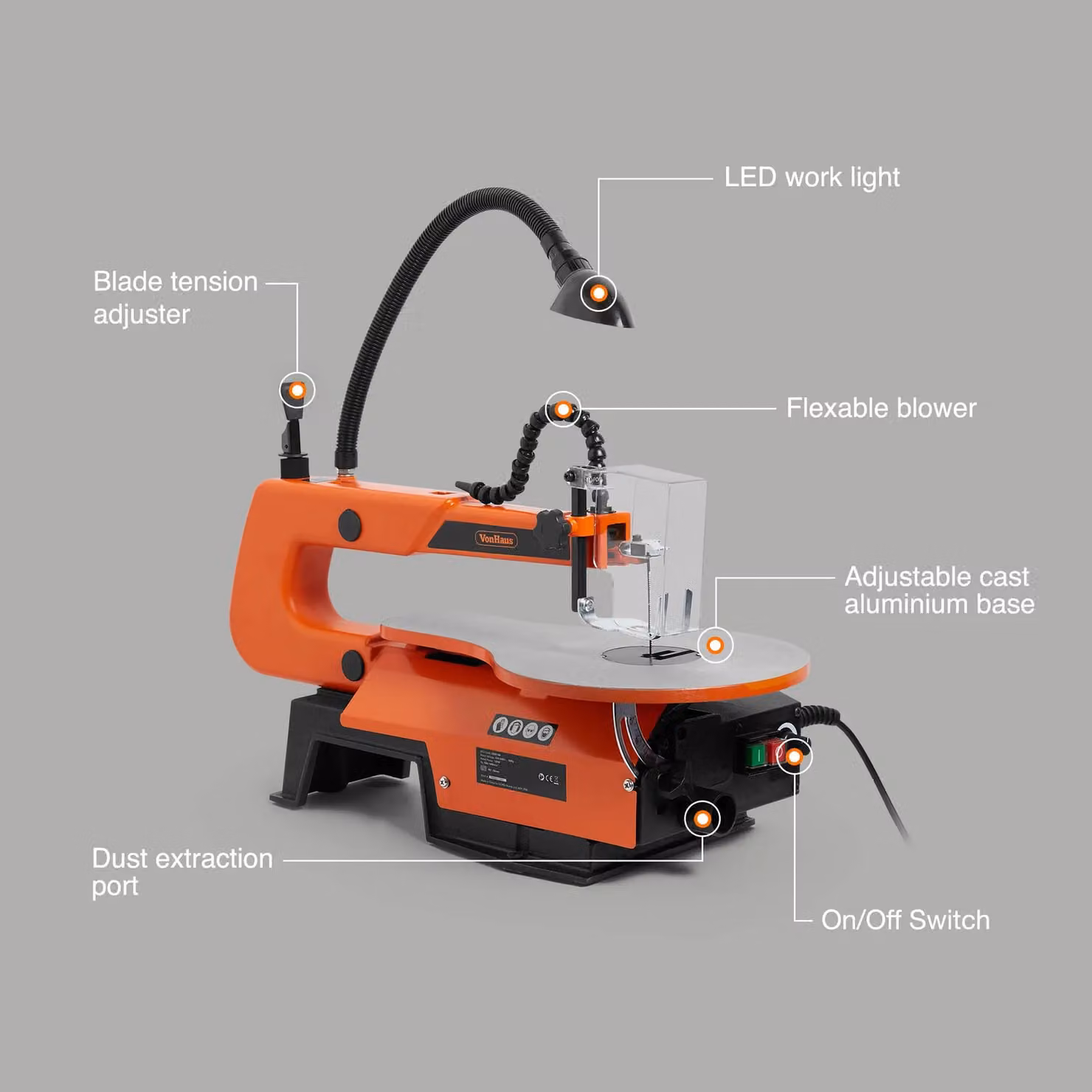 VonHaus Variable Speed Benchtop Scroll Saw in Orange and Multicolour – 2
