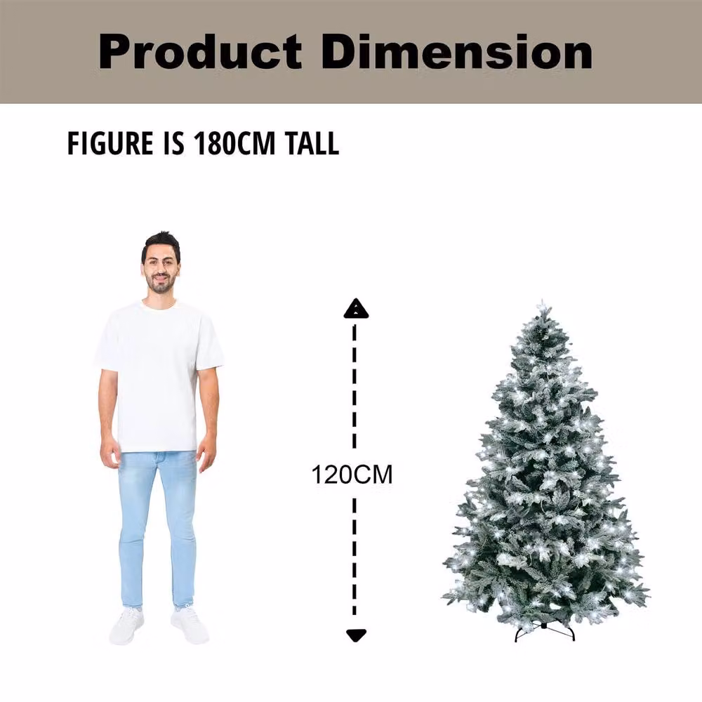 Shatchi Pre-Lit Snow Flocked Christmas Tree with Cool White Lights in Green, 4ft – 4