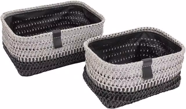 JVL Kenzi Set of 2 Open Weave Rectangular Storage Baskets with Lids and Handles, Grey – 6