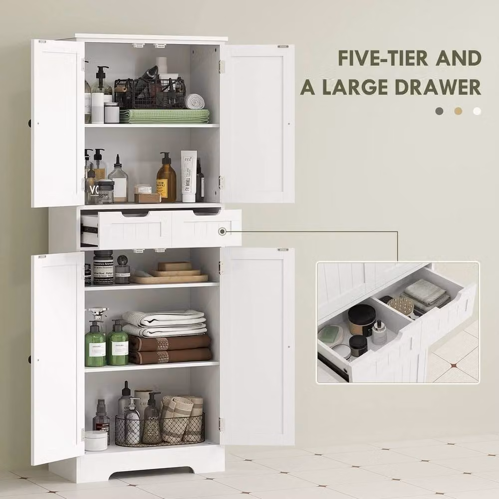 FORGEVIO Tall White Bathroom Storage Cabinet with Internal Drawers and Shelves – 2