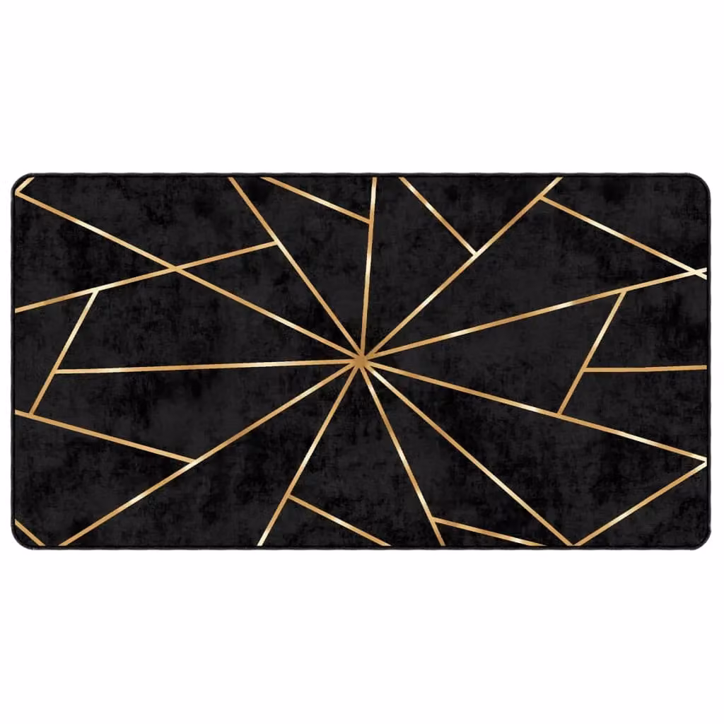 Berkfield Home Washable Anti Slip Round Rug in Black and Gold, Diameter: 80 cm – 1