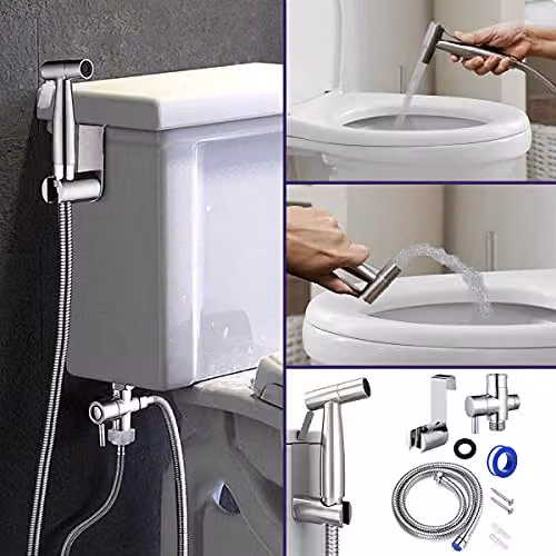 Nes Home Handheld Bidet Toilet Sprayer Jet Kit in Silver Stainless Steel – 1
