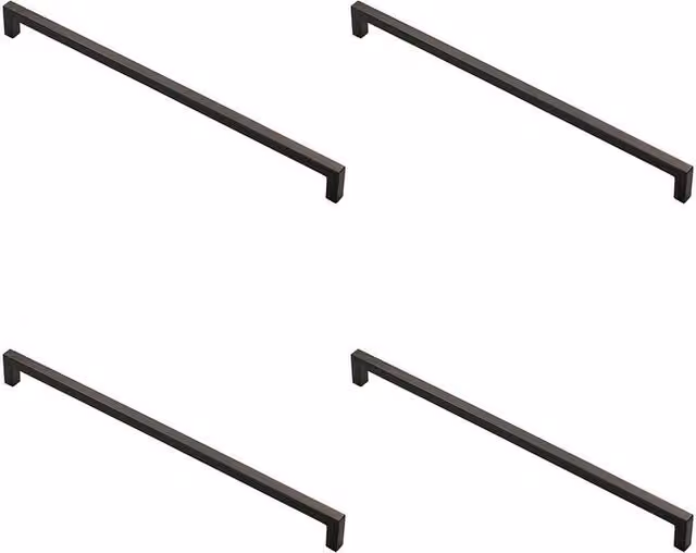 Loops 4x Square Block Bar Pull Handles in Matt Black, Fixing Centres: 320 mm, Size: 330 x 10 mm
