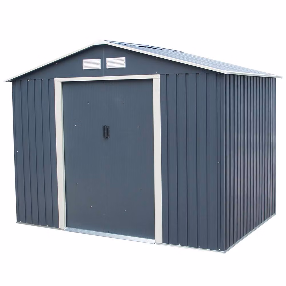 Charles Bentley Grey Metal Garden Storage Shed with Zinc Floor Frame W: 243.84 cm, D: 181 cm, H: 198 cm – 2