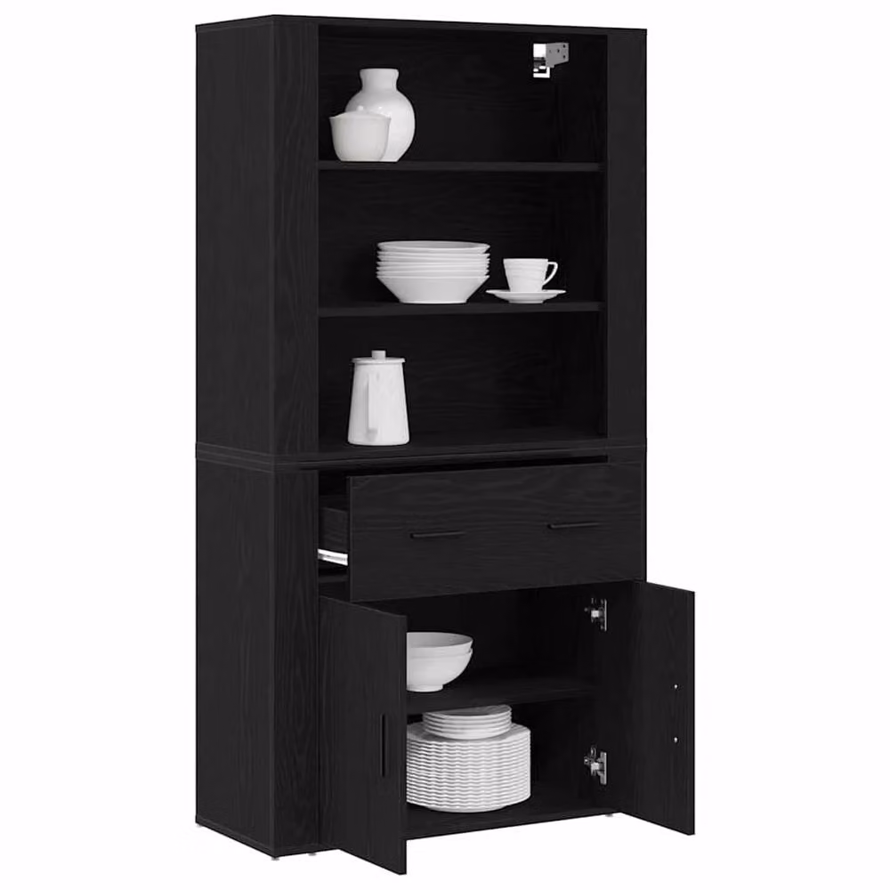 Berkfield Home Modern Black Oak Highboard with Hinged Doors and Drawers – 3