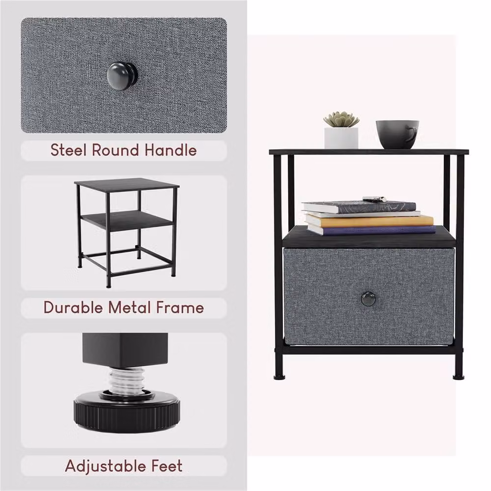 NESTLUNE 1 Drawer Chest of Drawers Dresser in Grey and Black, W: 100 cm, D: 15 cm – 3