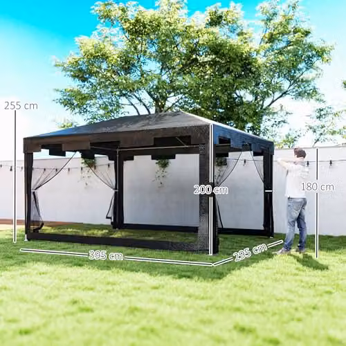 Outsunny Grey Hip Roof Garden Gazebo with Steel Frame, W: 295 cm, D: 255 cm, H: 295 cm – 3