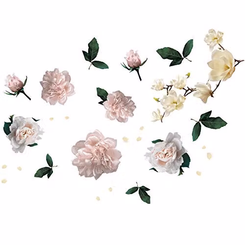 WALPLUS White Magnolia and Roses Wall Stickers, W 207 cm x H 151 cm, Removable Floral Wall Decals – 4