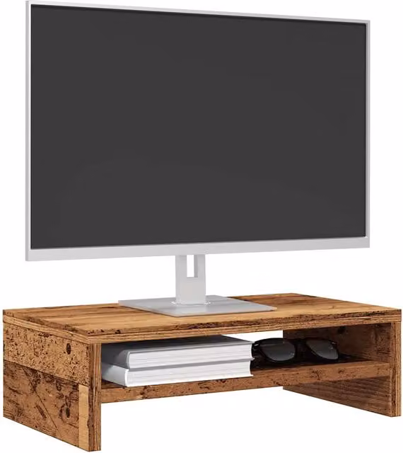 Berkfield Home Monitor Stand in Old Wood Brown, W/D/H: 42 x 24 x 13 cm