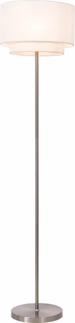 Litecraft Jayne Modern Floor Lamp with White Fabric Cylinder Shade in Chrome