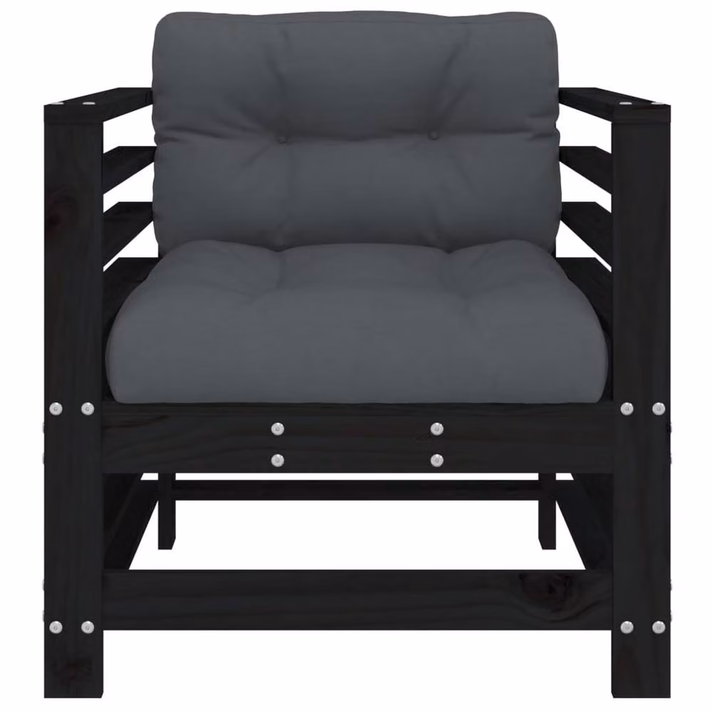 Berkfield Home Set of 2 Rustic Black Solid Pine Garden Chairs with Cushions – 4