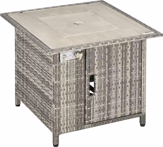Outsunny Grey Polyrattan Gas Fire Table with Weather Cover and Lava Stone, W/D/H: 71 x 71 x 62 cm – 1