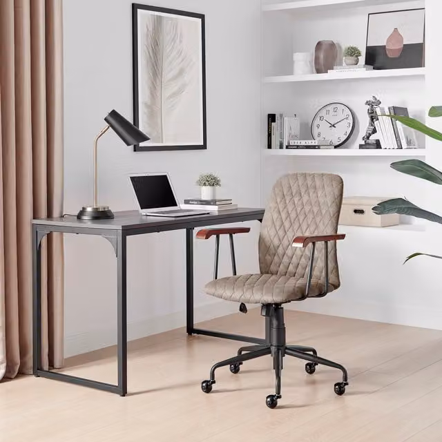 FurnitureboxUK Apres Modern Executive Swivel Office Desk Chair in Grey with Black Legs and Synthetic Leather