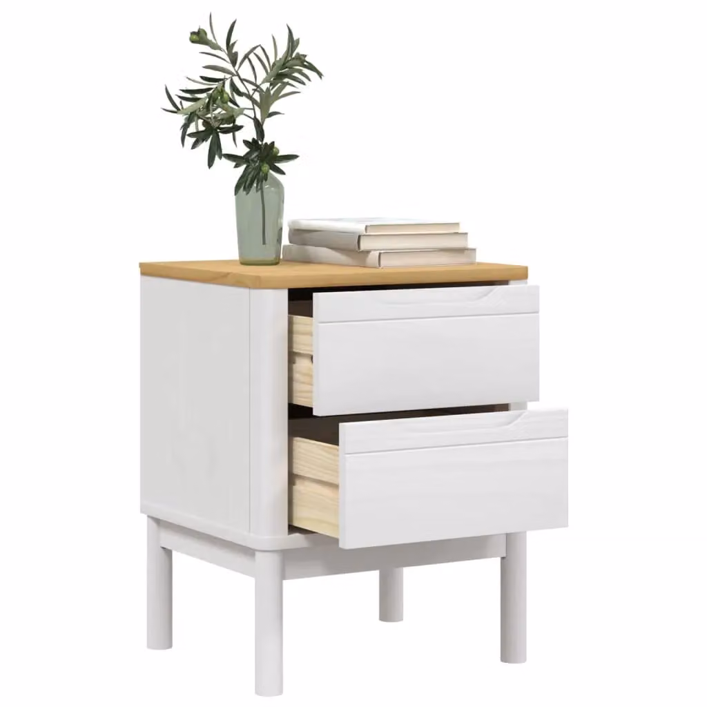 Berkfield Home FLORO White Bedside Cabinet in Solid Pine Wood, W/D/H: 45 x 39 x 57 cm – 2