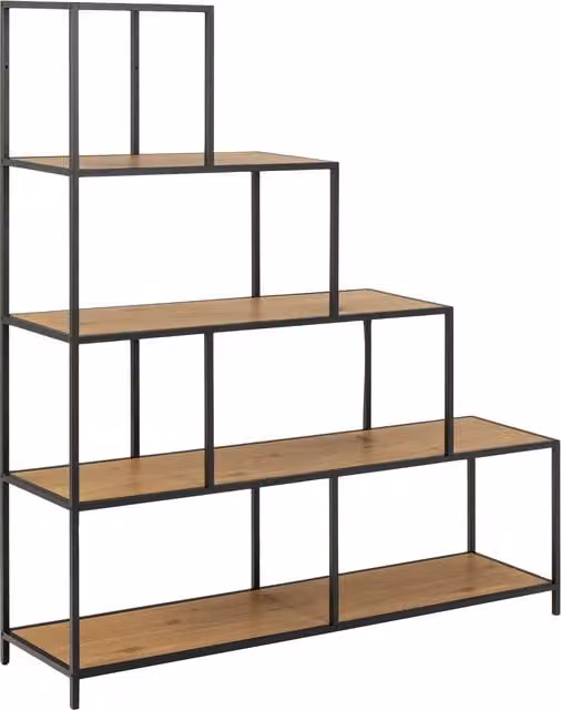 Furniture To Go Seaford Bookcase with 4 Shelves in Black and Oak