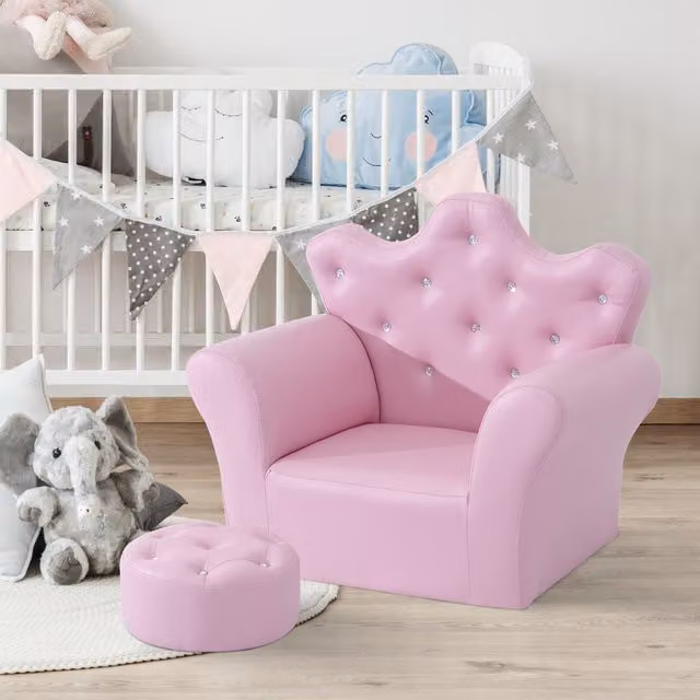 HOMCOM Pink Upholstered Kids Sofa Set for Childrens Rooms