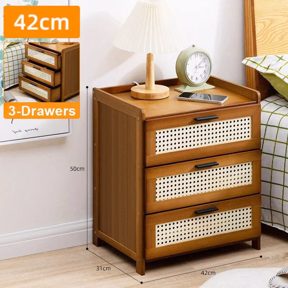 Havendro 3 Drawer Brown Wooden Bedroom Bedside Cabinet and Storage Lamp Table – 2