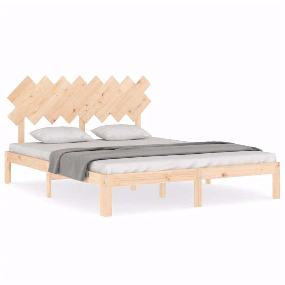 Berkfield Home Beautiful Bed Frame in Solid Pine Wood, Beige, W/D/H: 160 x 200 x 80.5 cm – 2