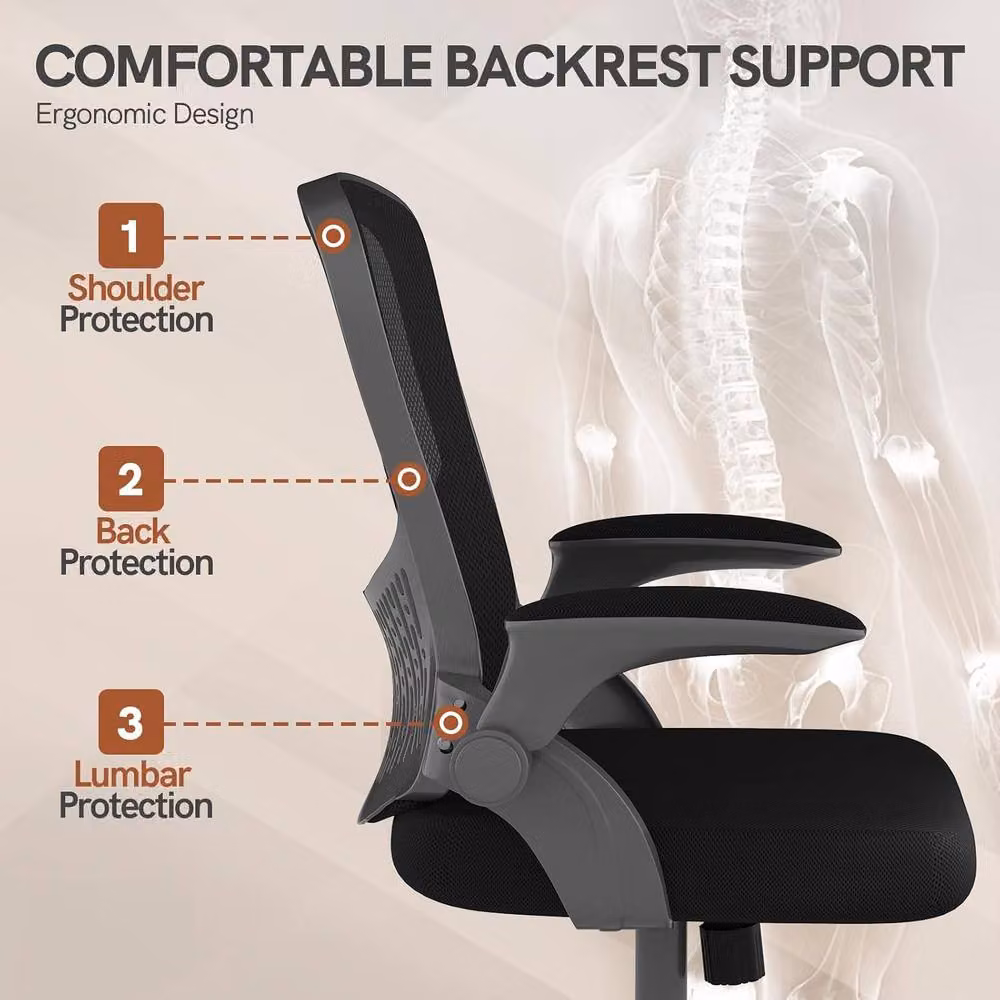 Gartistgo Ergonomic Mesh Office Chair with Flip-Up Arms and Storage Back in Black – 4