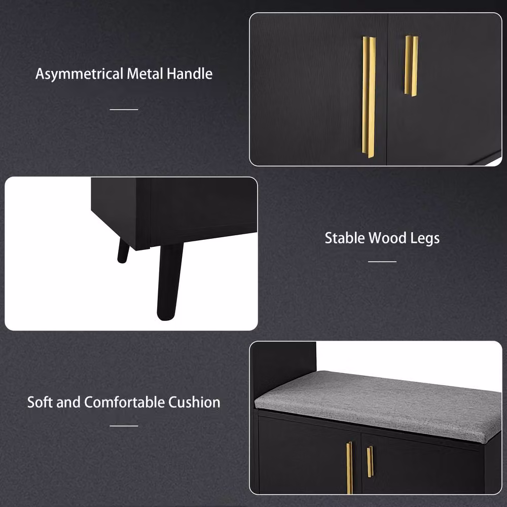 Matteo Modern Black Shoe Bench and Storage Cabinet with Adjustable Shelves – 5