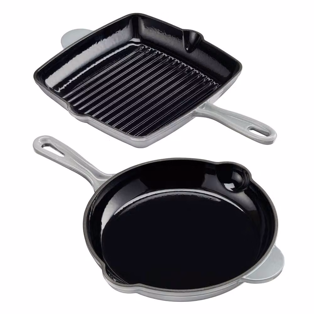 Cooks Professional 2 Piece Enamelled Cast Iron Frying Pan and Skillet Set in Grey – 3