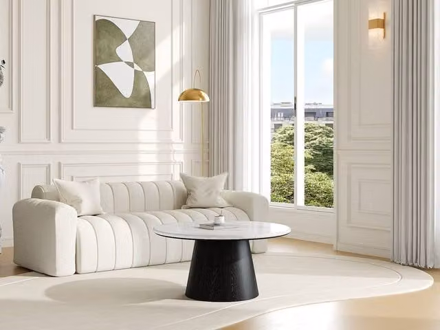 Vente-unique Sadura Round Marble and Oak Veneer Coffee Table in Black