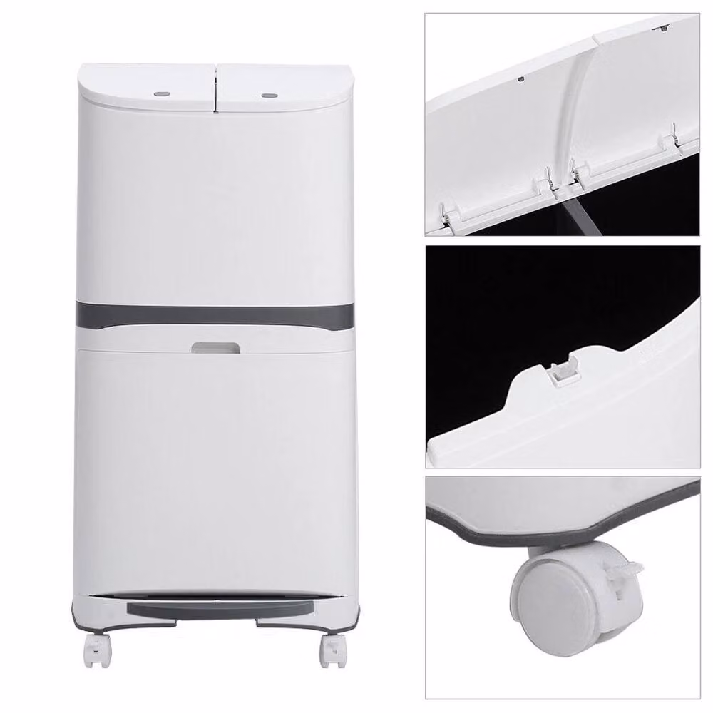 KORVIXA 48 Litre Mobile Recycling Pedal Bin in White, H 100 cm x W 15 cm x D 15 cm – 3
