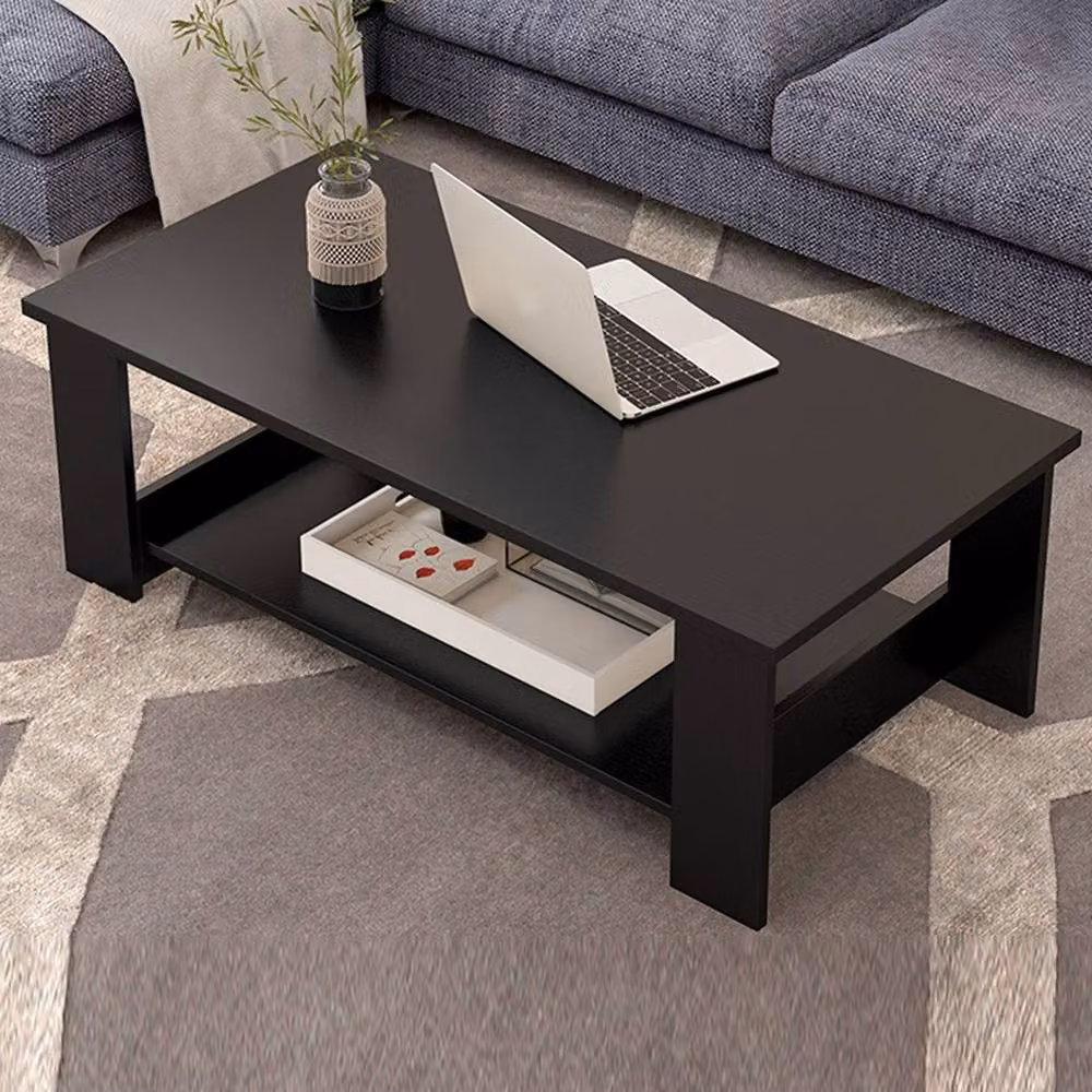 Havendro Modern Rectangular Coffee Table with Lower Shelf in Black – 5