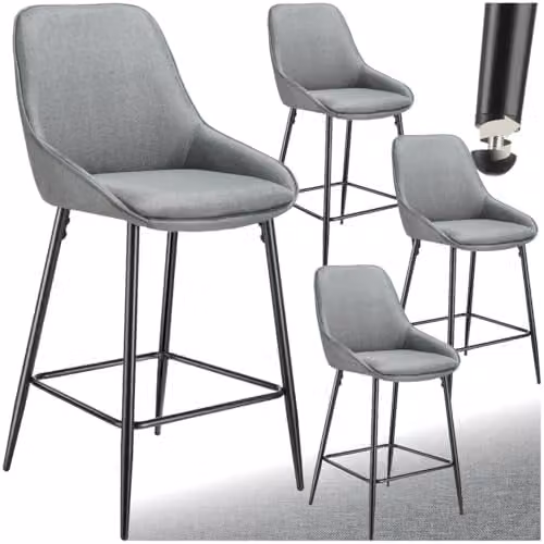 tectake Set of 4 Modern Bar Stools with Fabric and Velvet Padding in Grey and Black