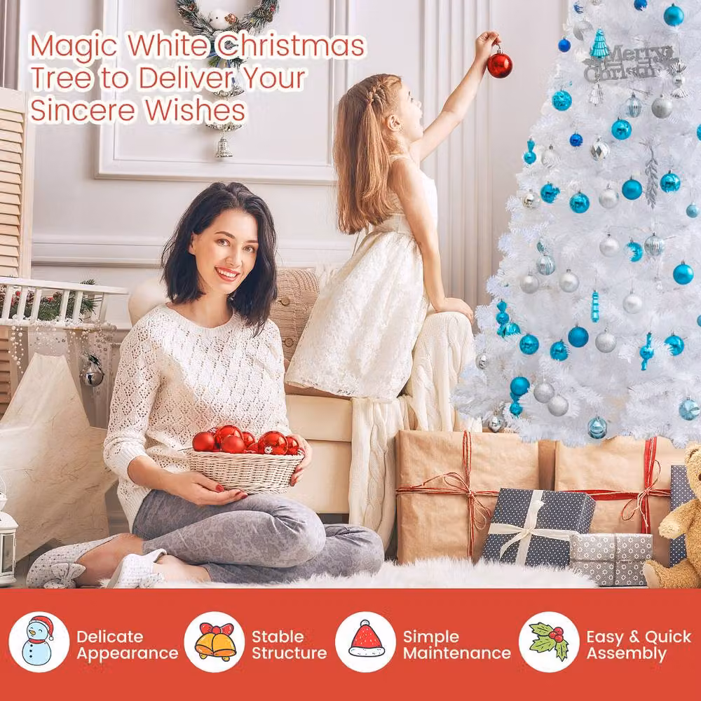 CASART 8ft Artificial White Christmas Tree with 1138 Lush PVC Branch Tips – 2