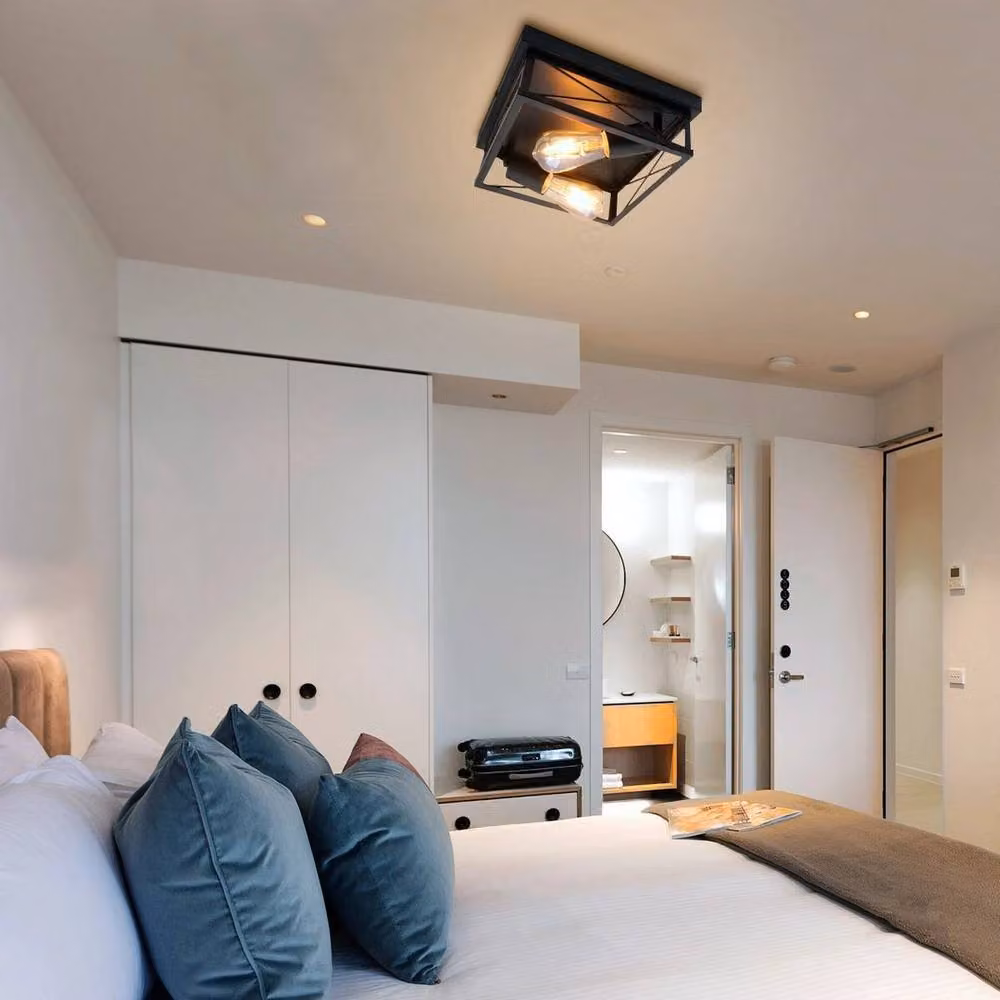 SPETLEK Black Industrial Square 2 Light Ceiling Light with Glass – 4