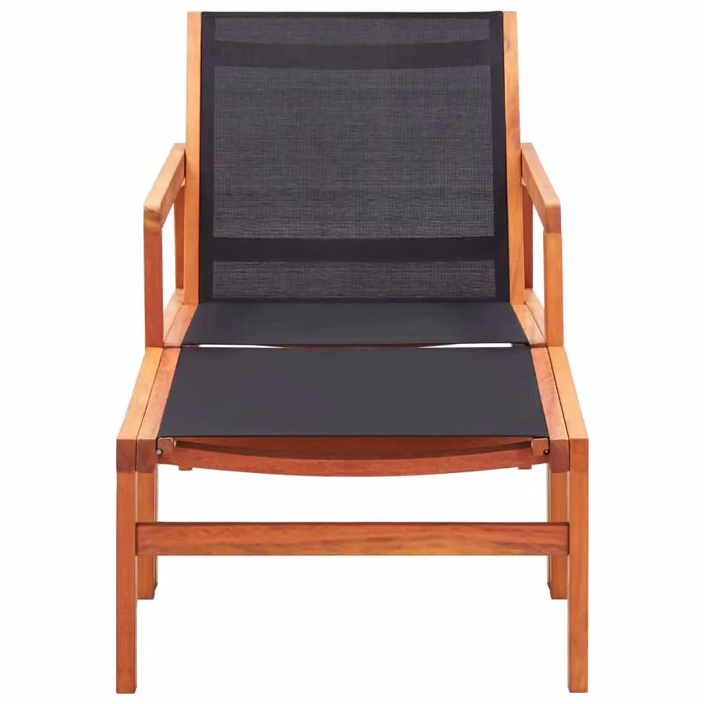 Berkfield Home Garden Chair with Footrest in Black Solid Eucalyptus Wood and Textilene – 2