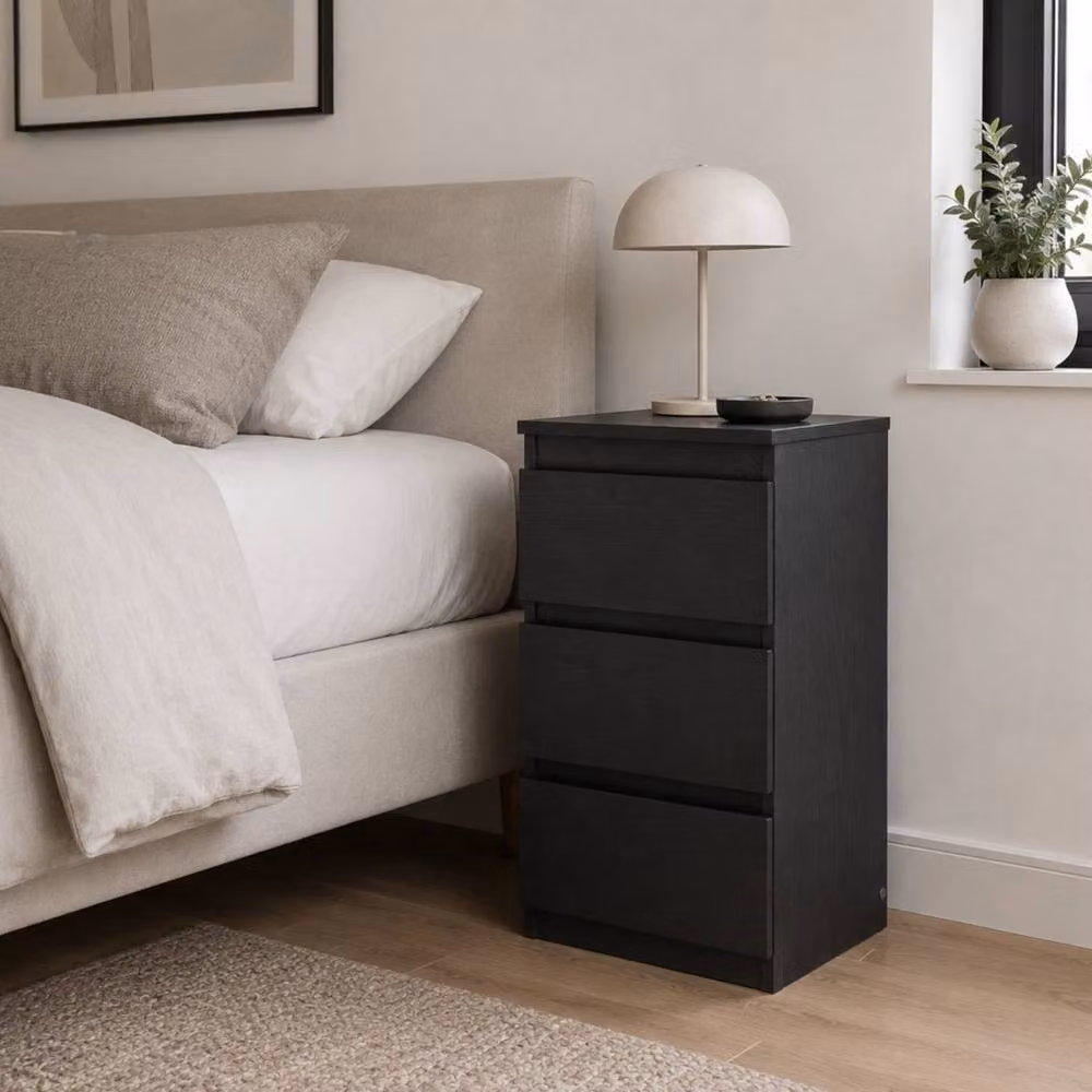FORGEVIO Black 3 Drawer Wood Bedside Table, W/D/H: 30 x 30 x 55 cm – 3