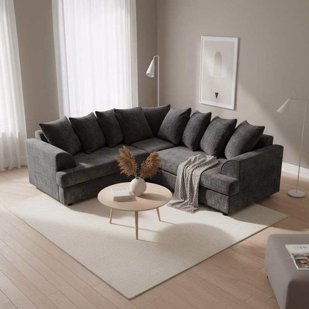 Abakus Direct Ferguson L-Shape Chenille Corner Sofa with Deep Seats and Scatter Cushions in Black or Grey – 3