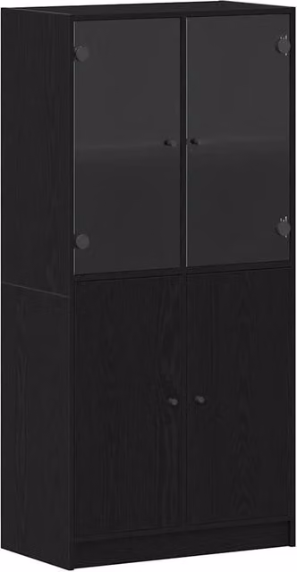 Berkfield Home Highboard with Glass Doors in Black Oak, W: 68 cm, D: 37 cm, H: 142 cm – 1