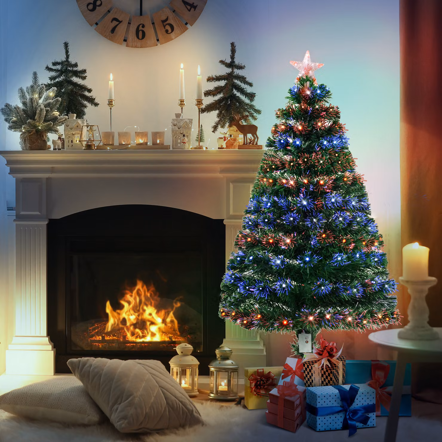 HOMCOM 4ft Pre-Lit Artificial Christmas Tree with Multi-Coloured Fiber Optic LED Lights – 2