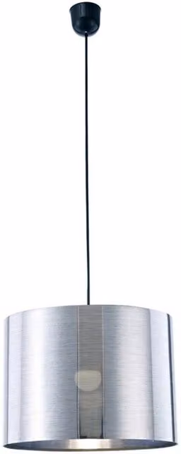 Dako Black Cylinder Ceiling Pendant Light with Chrome Metal Shade and E27 Fitting, W: 35 cm, D: 25 cm