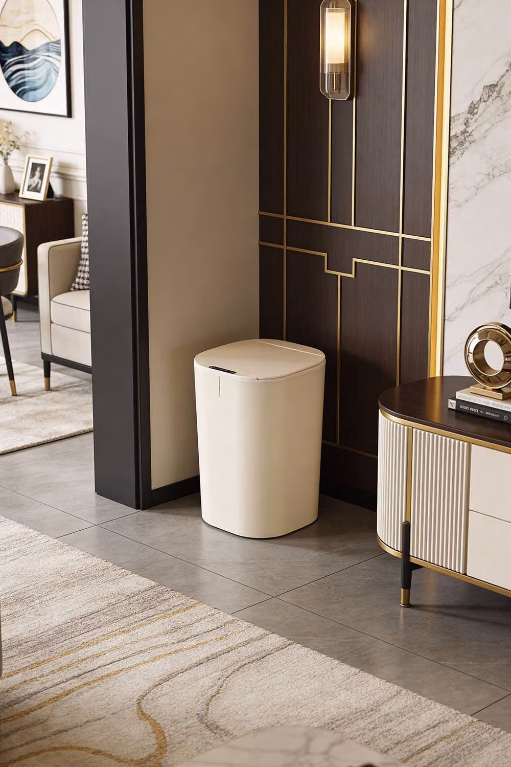 Living and Home Automatic Touchless Motion Smart Sensor Rubbish Bin with 3 Modes in Beige – 5