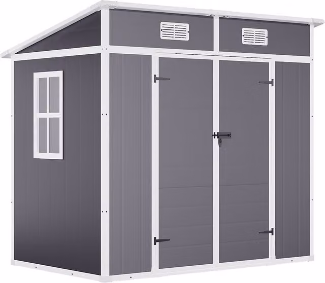 Livingandhome Grey Plastic Pent Garden Shed with Window, W/D/H: 123.5 x 123.5 x 183 cm