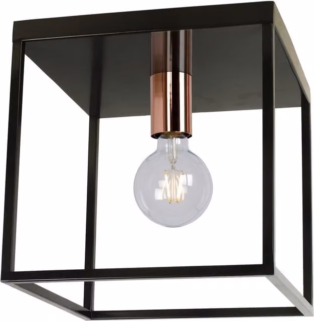Lucide Modern Cube Flush Ceiling Light in Black and Copper