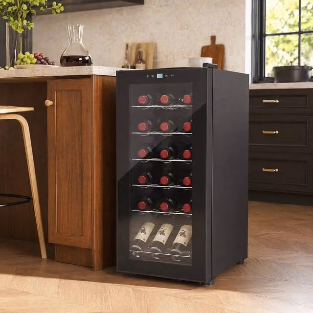 STILVORA Freestanding Compressor Wine Cooler with Glass Door and LED Interior Light, Black, 18 Bottle Capacity